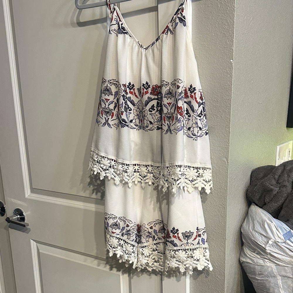 White Floral Embroidered Dress with Lace Trim